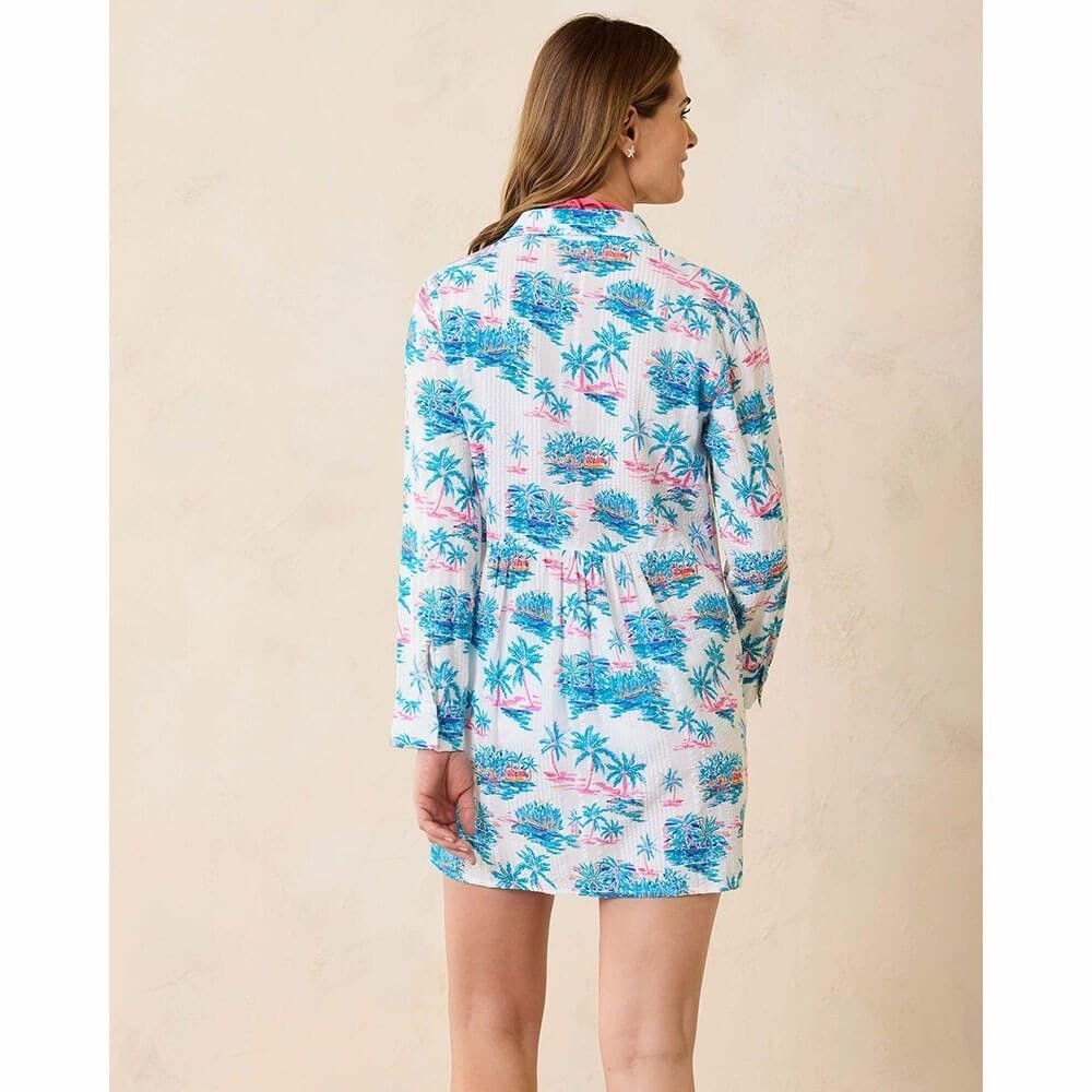 Tommy Bahama Tropical Oasis Boyfriend Beach Shirt Crinkle Cover Up - Picture 3 of 11